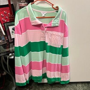crown & ivy Pink and Green Striped Long Sleeve Top